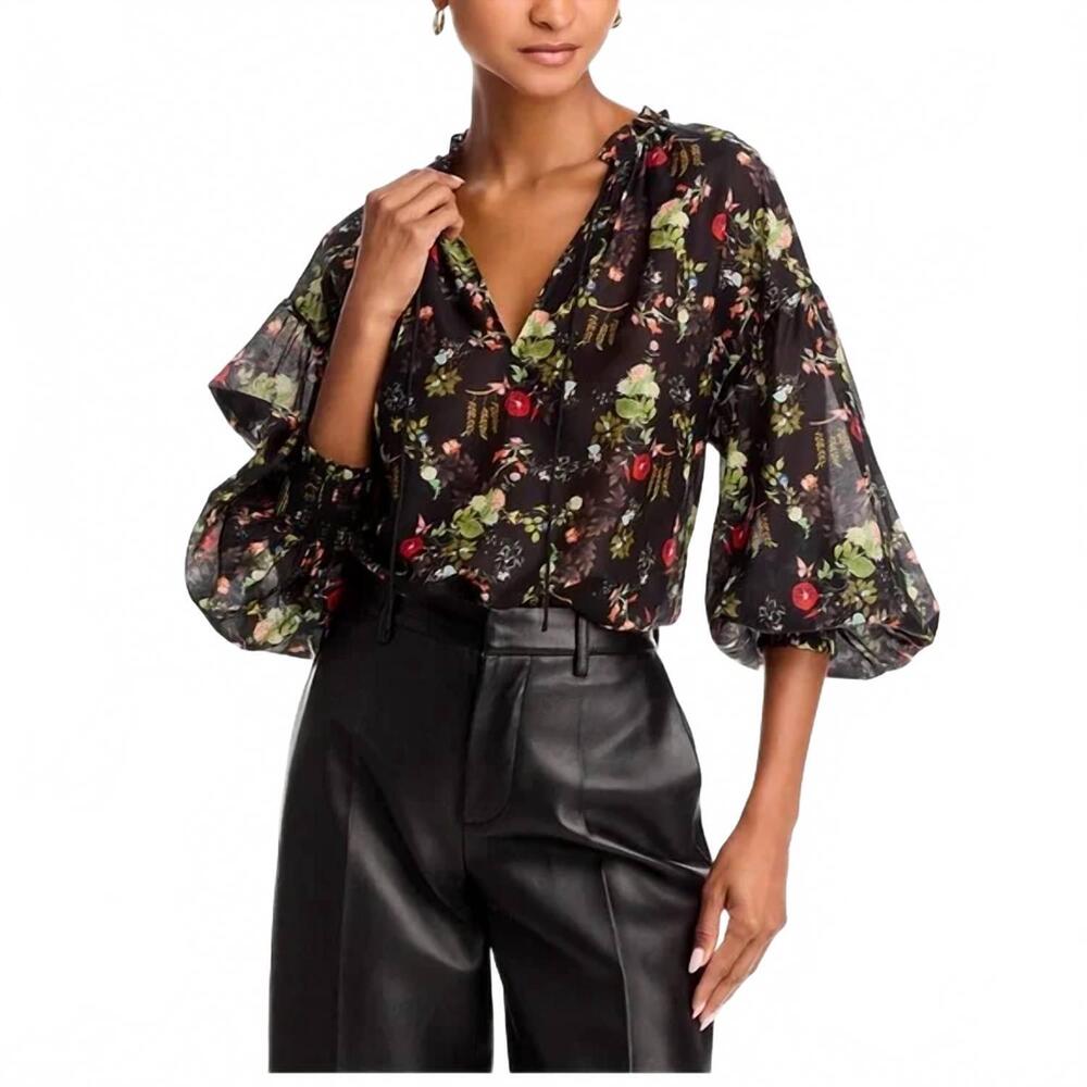 NEW ALICE + OLIVIA julius blouse in black
